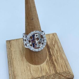 Sterling Silver CZ Wide Band Art Deco Ring Size 10